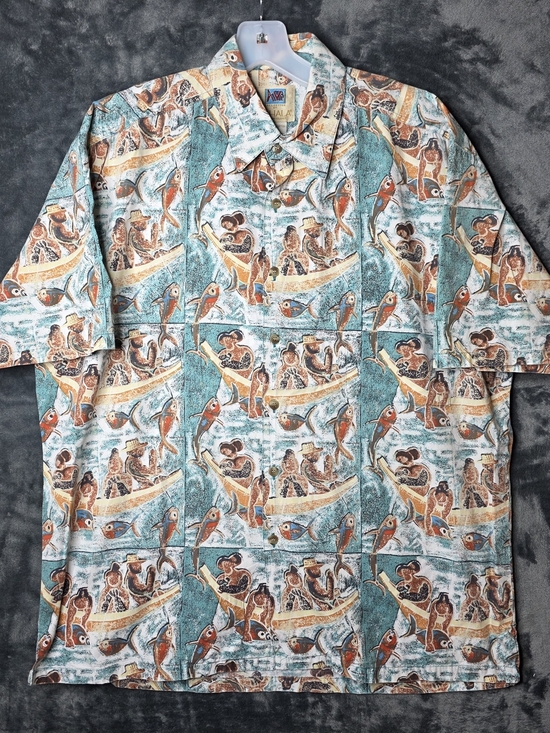 Kahala Other - Vintage Kahala Hawaiin AOP Button-Up Shirt in Teal & Rust Fish Print Made In USA